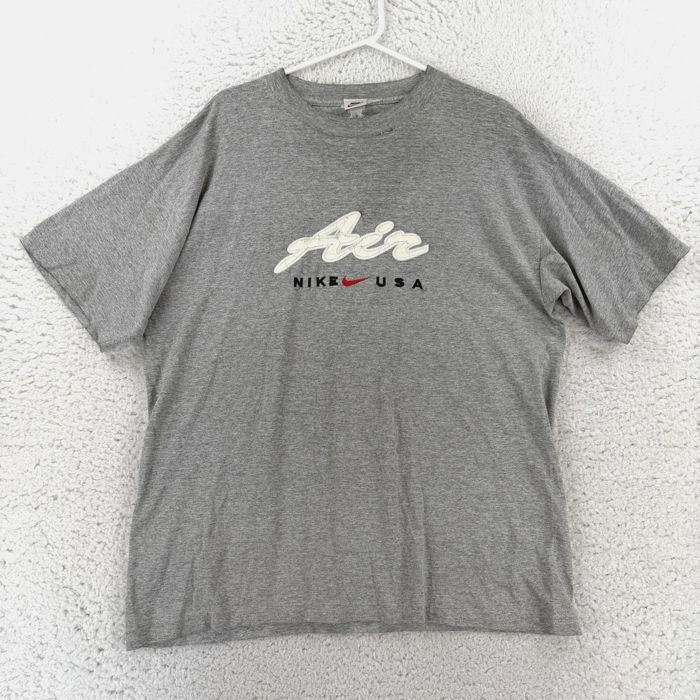 Vintage Nike Shirt Mens Large Gray Air USA Swoosh Graphic Tee T-Shirt Logo 90s